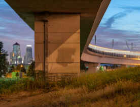 A bridge for a Metro Transit Light Rail train over Haiwatha Ave in South Minneapolis.