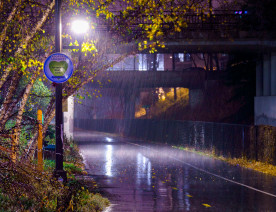 The Midtown Greenway during a rare 2022 rain storm.