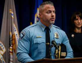 Minneapolis police chief Brian O'Hara speaks at a press conference announcing the findings from the Department of Justice on the investigation into the Minneapolis police on June 16, 2023.
