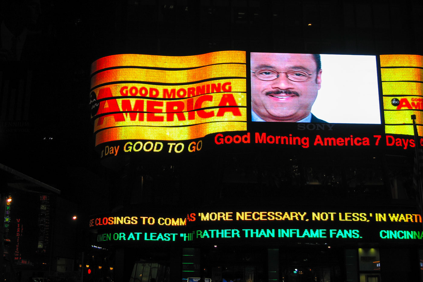 A Good Morning America Billboard at night