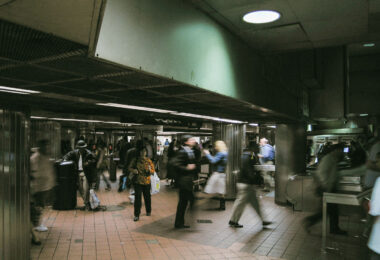 People walking through a New York City subway station in May 2005.
