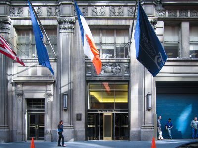 Flags Flying Outside the Former New York Times Building