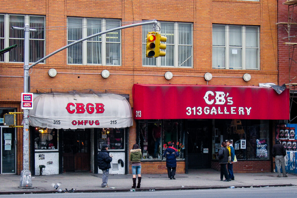 CBGB OMFUG and CB's 313 Gallery storefronts on the Bowery in New York City, 2006. The legendary music venue CBGB closed this year.