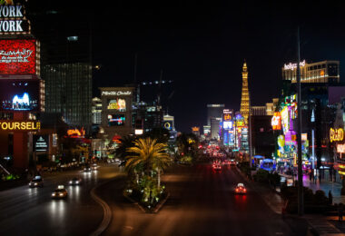 The Las Vegas strip at night.