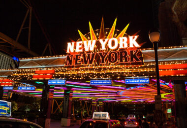Neon lights at New York New York hotel and casino in Las Vegas.