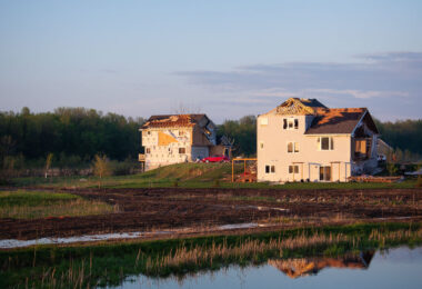 Homes damaged by a tornado in Hugo, Minnesota.