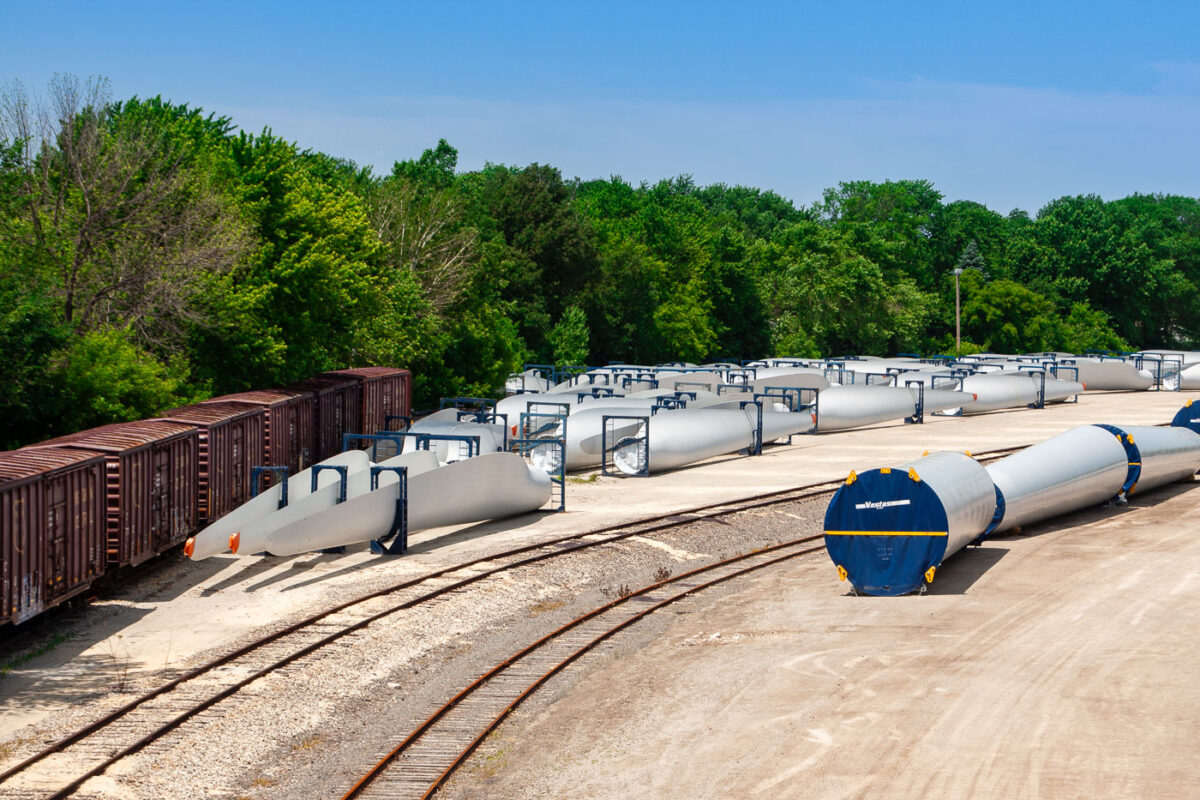 Vestas windmill parts ready to be delivered to a windfarm in Fond Du Lac County, WI.