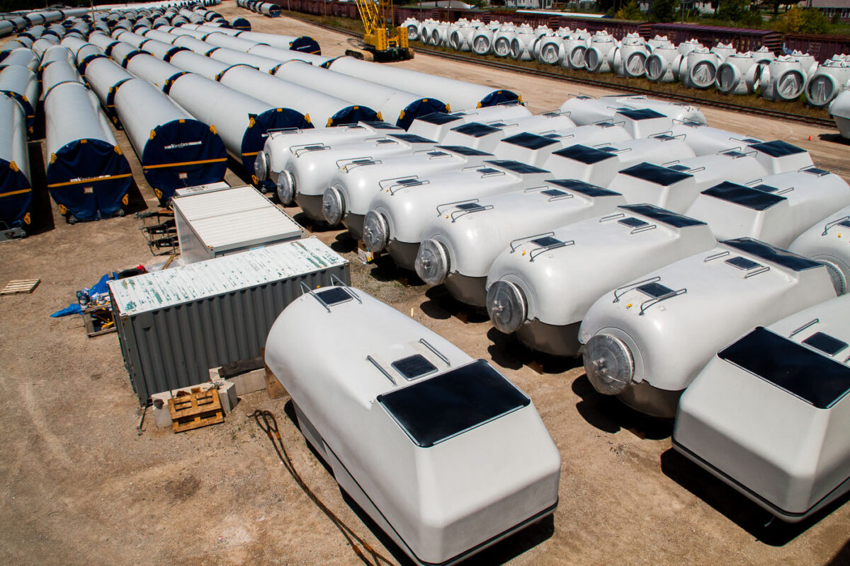 Vestas windmill parts ready to be delivered to a windfarm in Fond Du Lac County, WI.