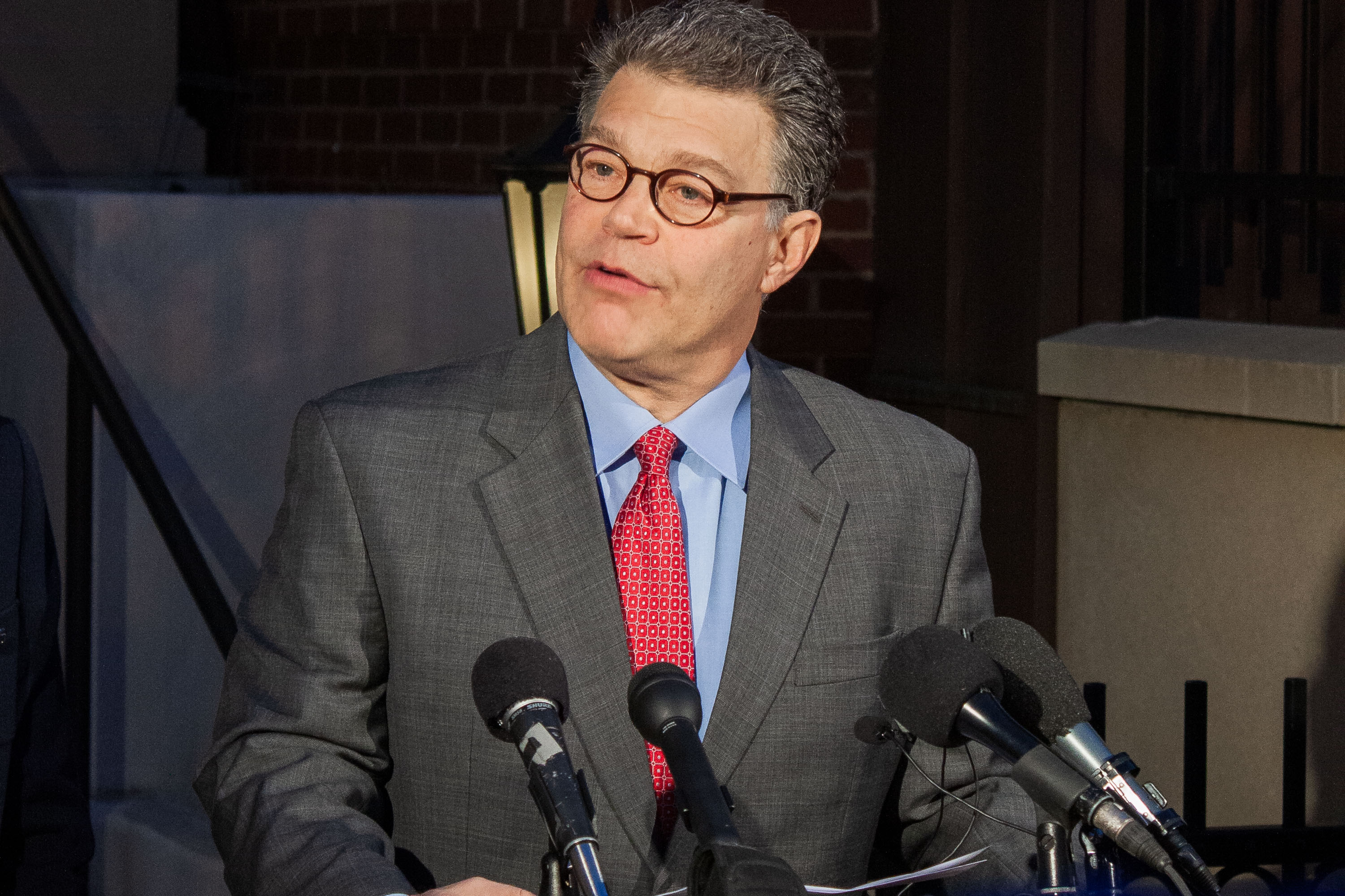 Al Franken Speaks To Reporters in Minneapolis