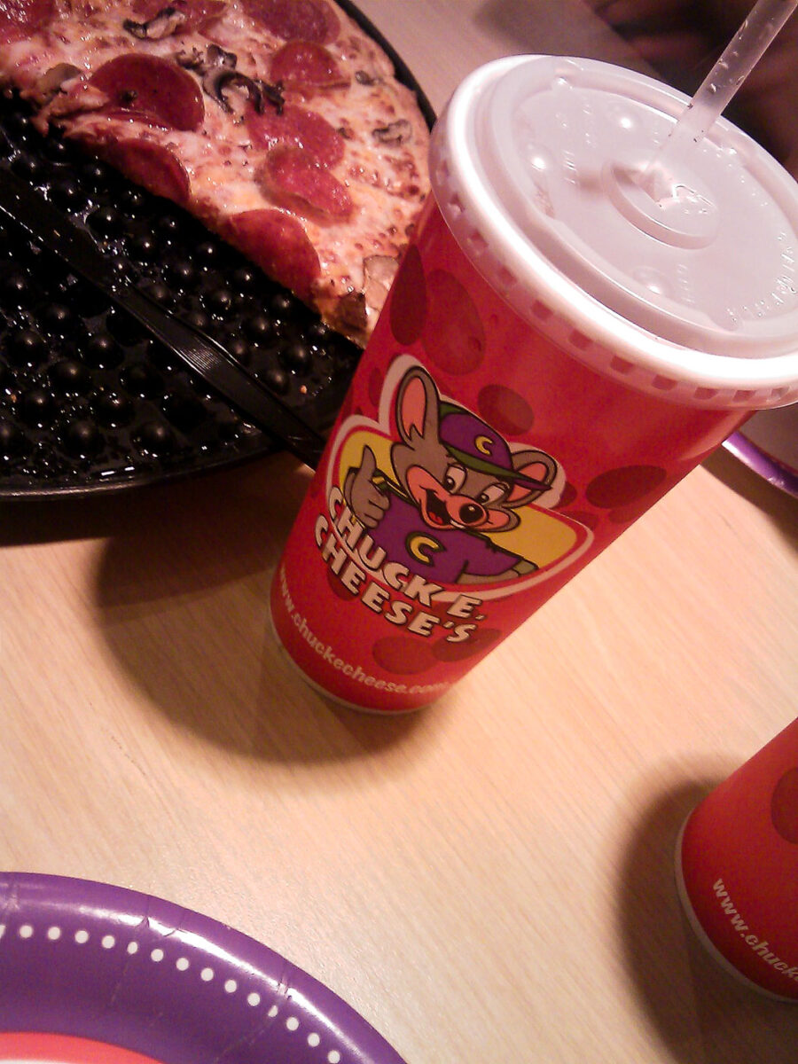 Chuck E Cheese Restaurant Pizza and Cup