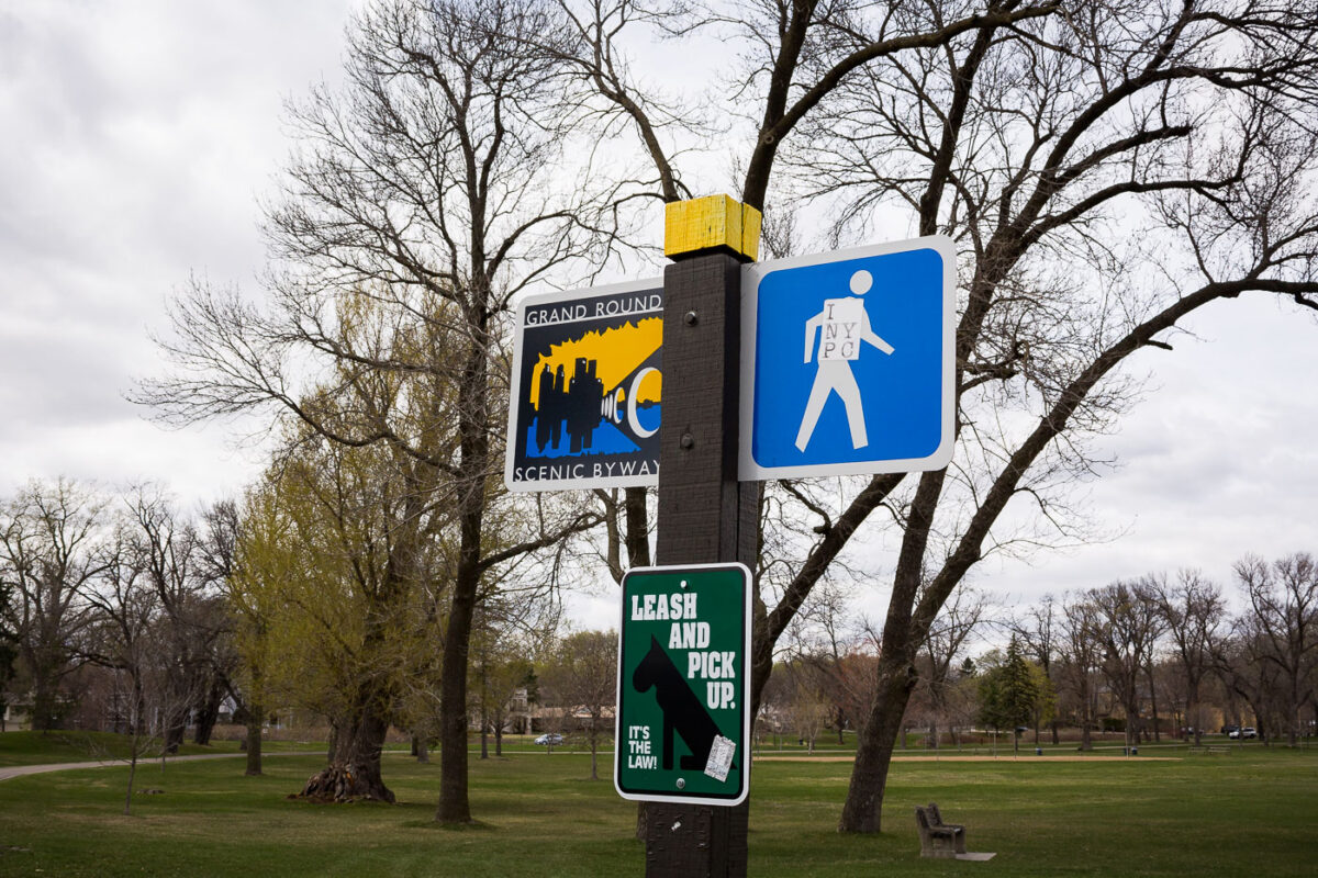 Ground Rounds Scenic Byway sign on Bde Maka Ska in Minneapolis. 2009