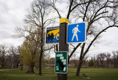 Ground Rounds Scenic Byway sign on Bde Maka Ska in Minneapolis. 2009