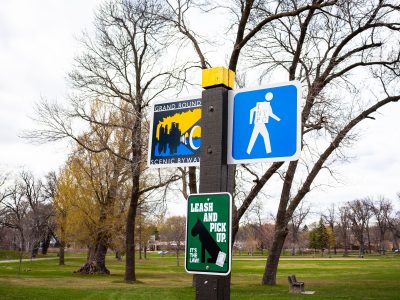 Trail Signs for Grand Rounds Scenic Byway at Bde Maka Ska
