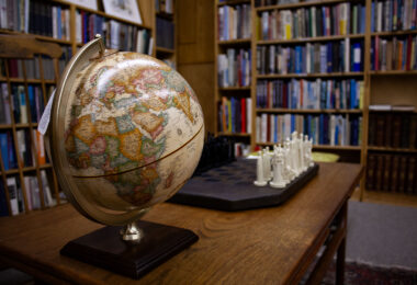A globe inside a store in Stillwater, Minnesota.