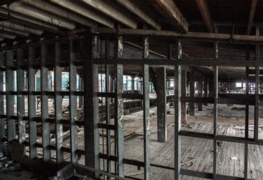 The wood attic inside an abandoned furniture factory in Wisconsin.