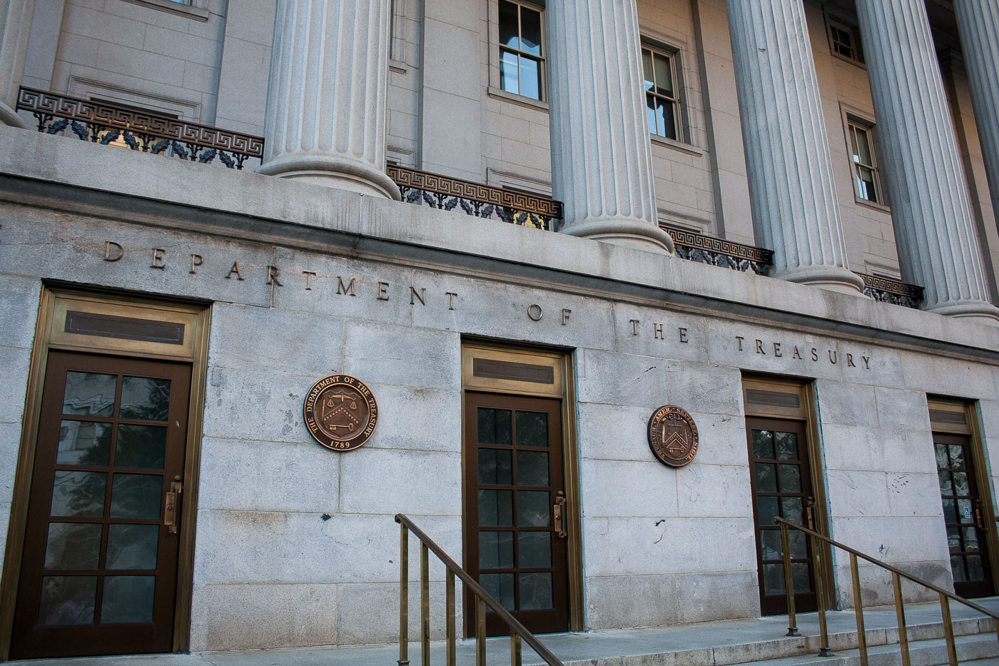 Outside the Department of the Treasury in Washington