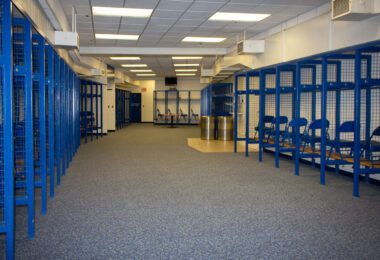 Visitor's locker room at the now demolished Metrodome in Minneapolis. Once home of the Minnesota Vikings.