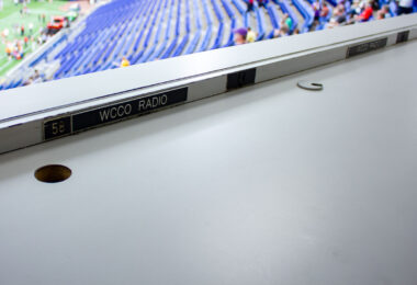 WCCO Radio in the media booth of the now demolished Metrodome
