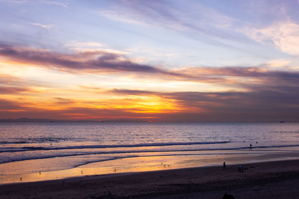 Sunset in Huntington Beach, California.