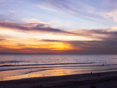 Huntington Beach Sunset with Surfers and Cargo Ships