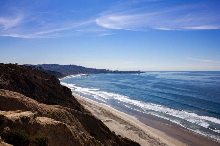 Black's Beach and Torrey Pines Coastline, San Diego 2 The coastline of Torrey Pines State Natural Reserve in San Diego, California, features cliffs overlooking Black's Beach and the Torrey Pines Gliderport.