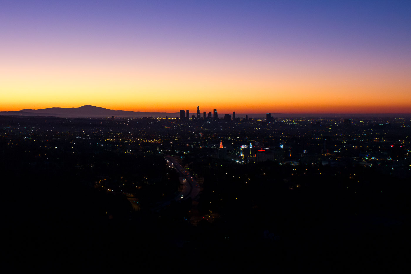 Sunrise behind Downtown Los Angeles