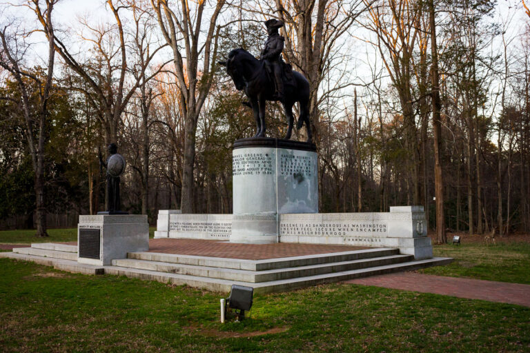 Nathanael Greene Monument, Greensboro, North Carolina 1 The Nathanael Greene Monument, a statue of the Revolutionary War general on horseback, stands in Greensboro, North Carolina.