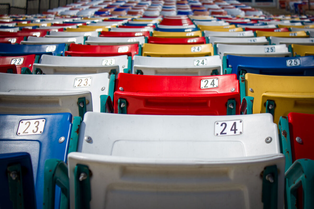 Seats inside the Charlotte Motor Speedway in North Carolina.