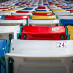 Seats inside the Charlotte Motor Speedway in North Carolina.