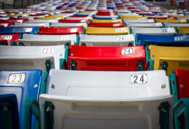 Seats inside the Charlotte Motor Speedway in North Carolina.