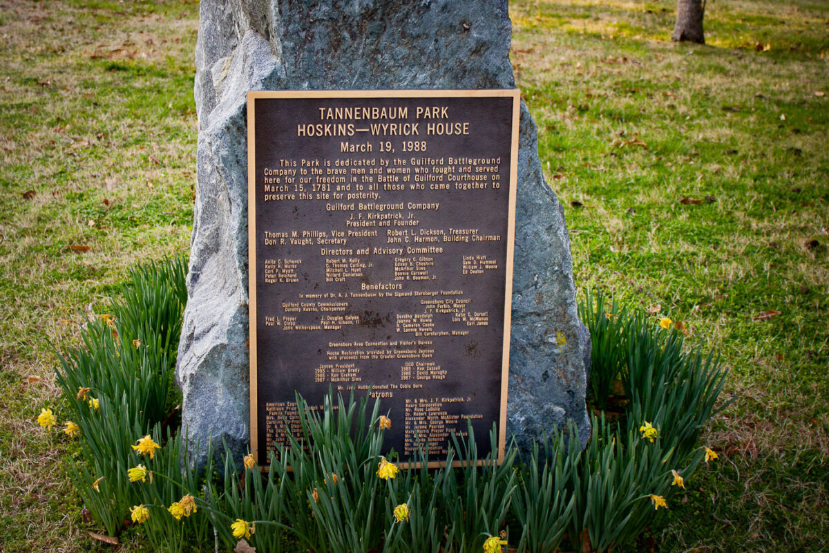 Tannenbaum park, Hoskins-Wyrick House in Greensboro.