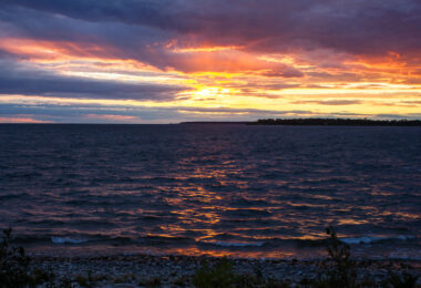 Sunset over Lake Michigan in Door County, Wisconsin.