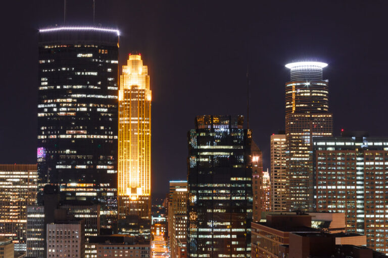 Hennepin Avenue from above in Downtown Minneapolis 2 Downtown Minneapolis as seen from west side.