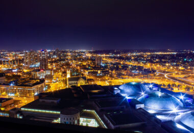The Minneapolis Convention Center at night in 2012.