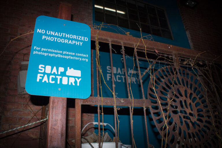 Soap Factory in Minneapolis, No Unauthorized Photography 1 A "No unauthorized photography" sign is posted at the Soap Factory in Minneapolis, an arts venue in a former flour mill.