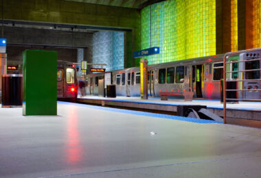 Trains at O'Hare International Airport in Chicago.