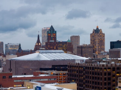 Milwaukee Skyline with Fiserv Forum and US Bank Center