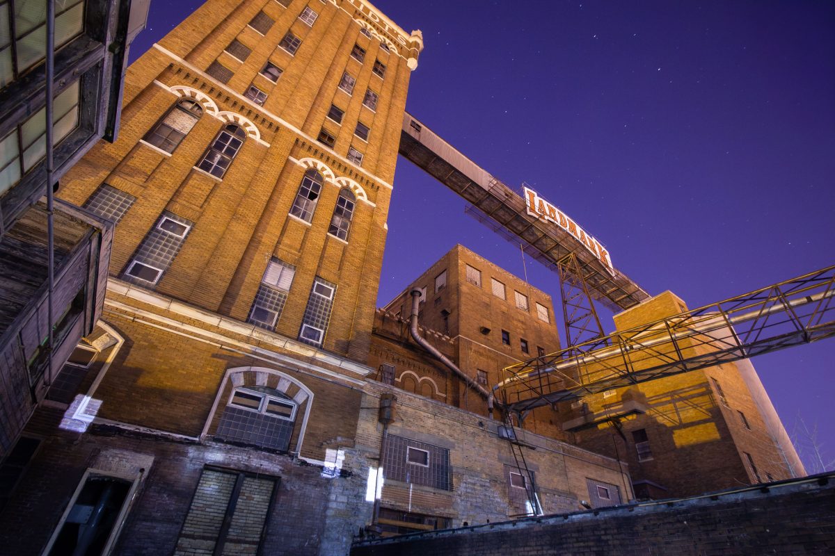 Schmidt & Landmark Brewery at night in St. Paul