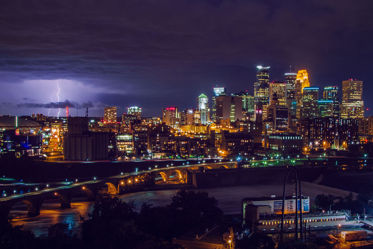 Metrodome Lightning and Downtown Minneapolis