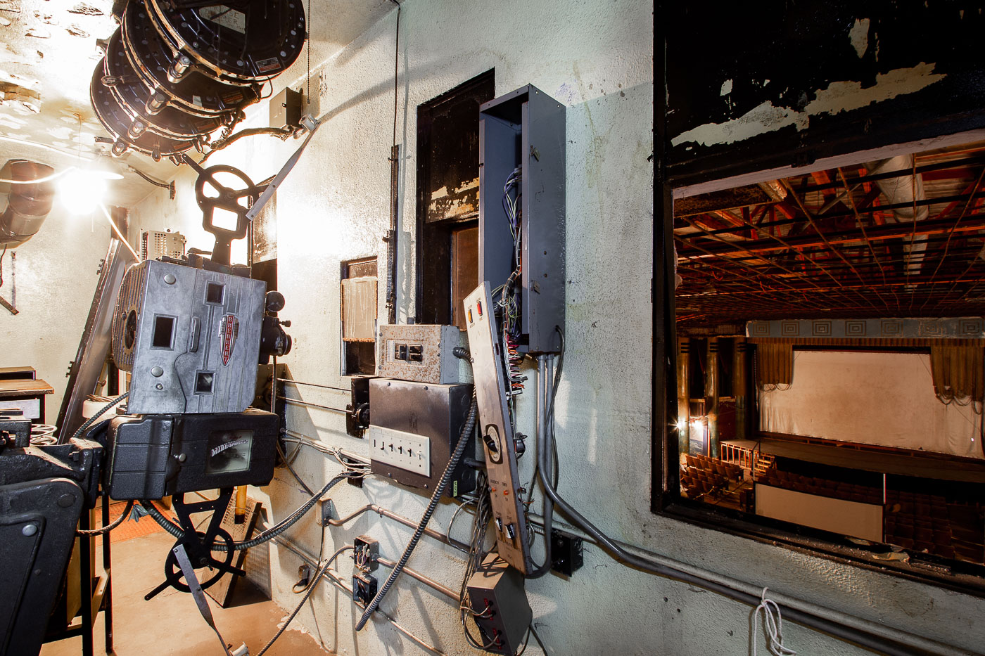 Camera equipment at abandoned theater in Minneapolis