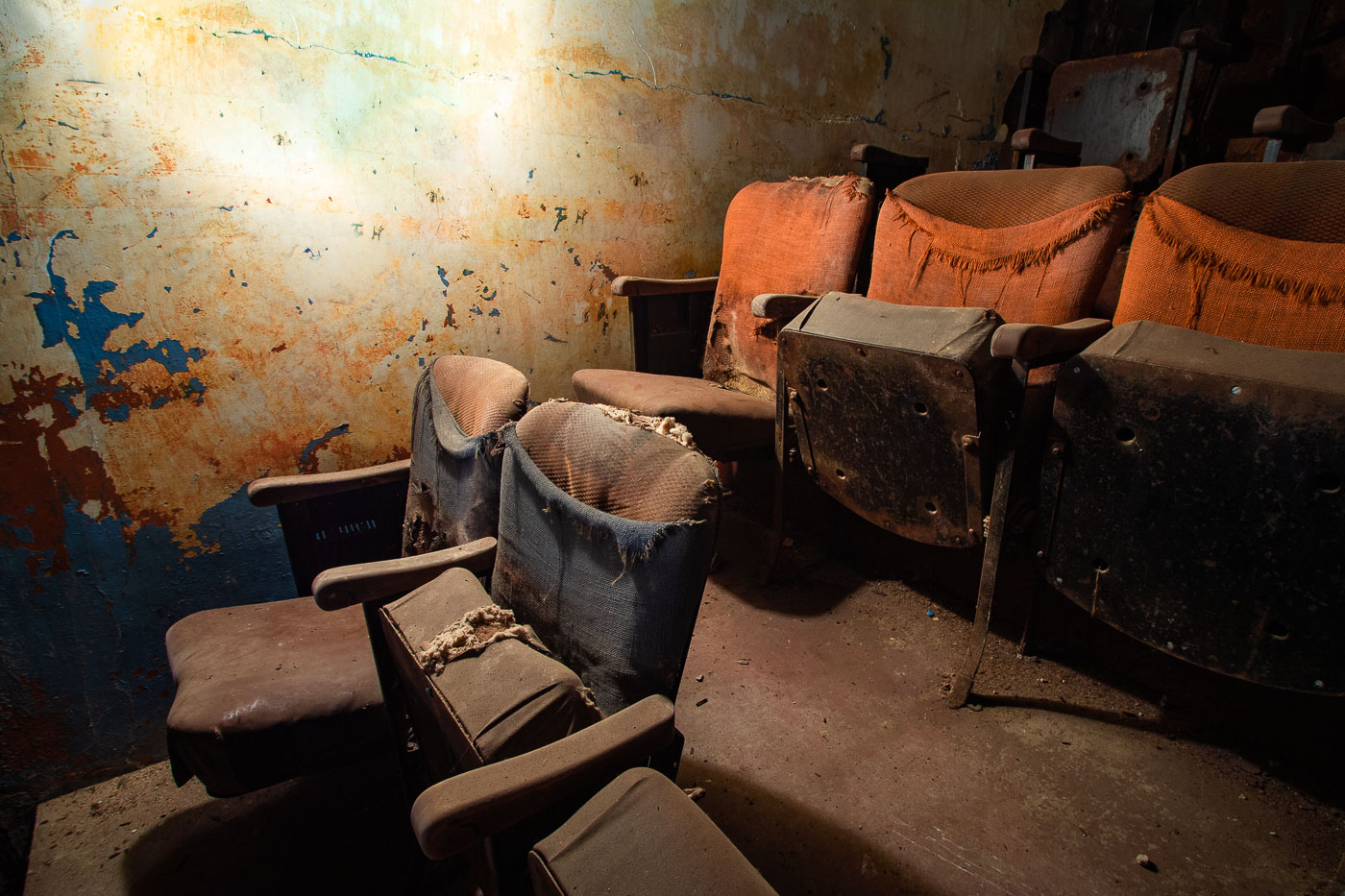 Hollywood Theater seating while abandoned