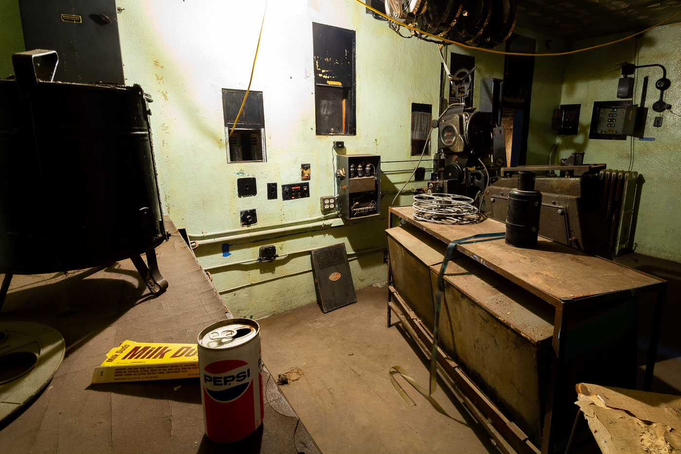 Old pepsi can and milk duds at abandoned Hollywood Theater