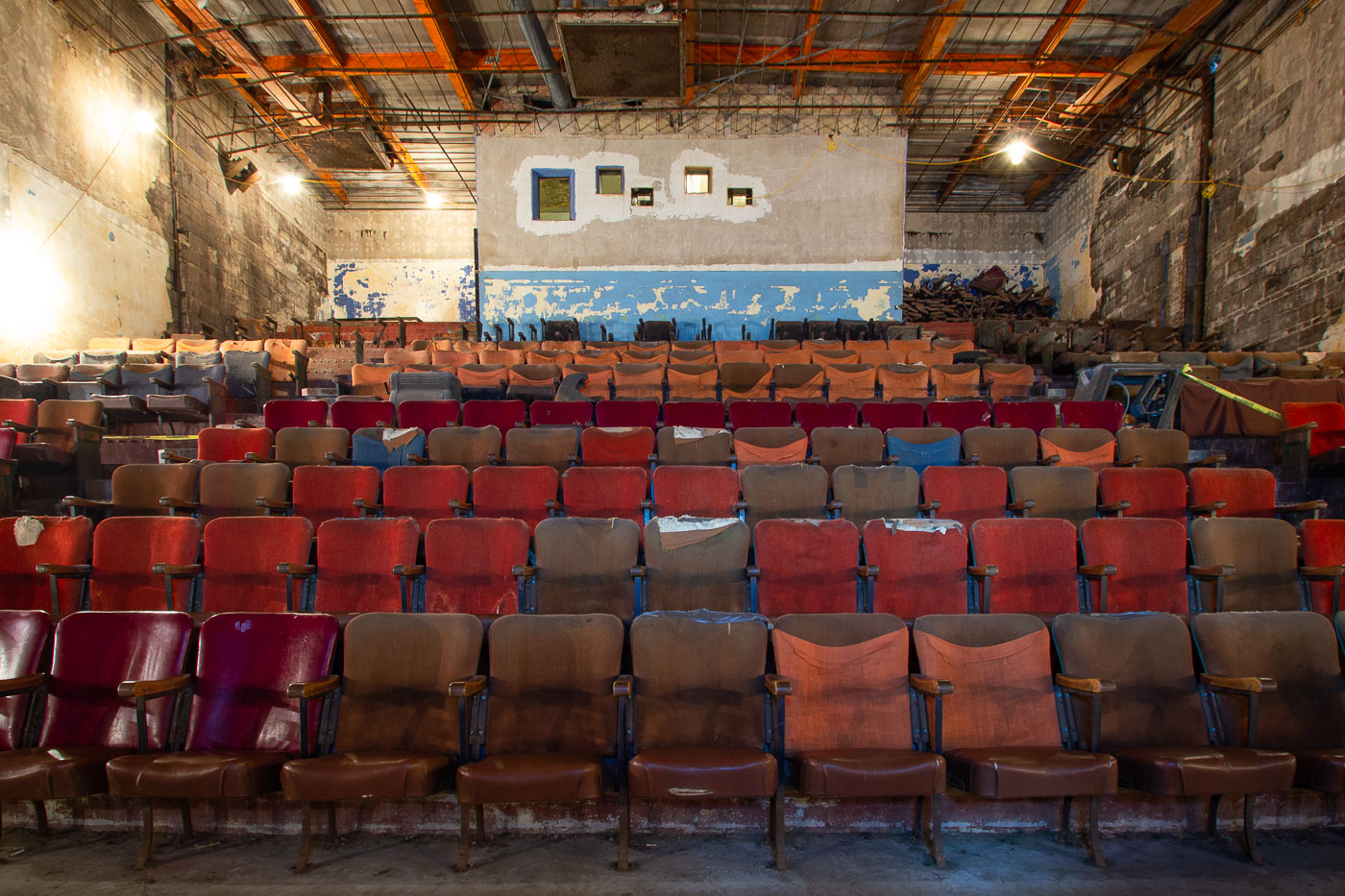 Seats at the abandoned Hollywood Theater in Minneapolis