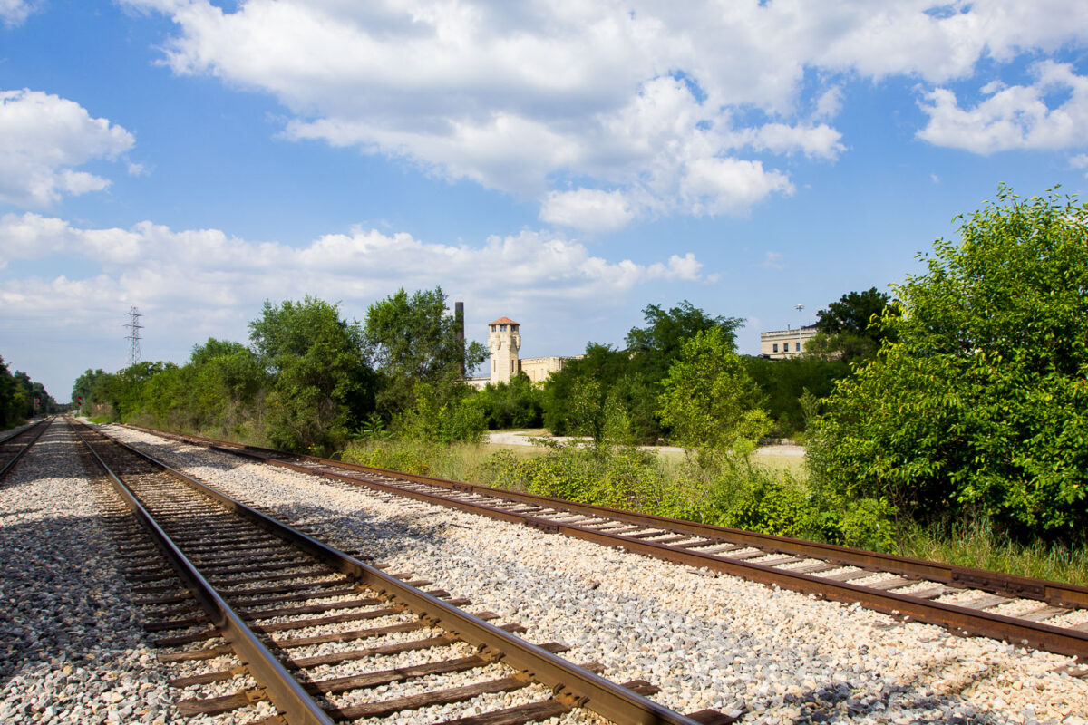 Railroad tracks behind the Old Joliet Prison in Joliet, Illinois.