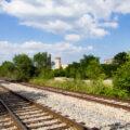 Railroad tracks behind the Old Joliet Prison in Joliet, Illinois.