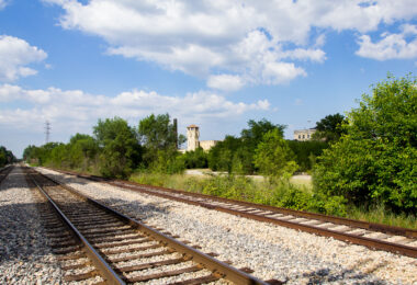 Railroad tracks behind the Old Joliet Prison in Joliet, Illinois.