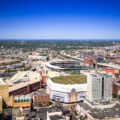 Target Field and Target Center in Downtown Minneapolis. Target Field is home to the Minnesota Twins and Target Center is home to the Minnesota Timberwolves.