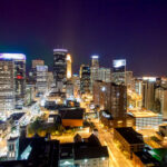 The Northern Lights visible in downtown Minneapolis.