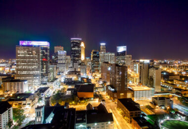 The Northern Lights visible in downtown Minneapolis.