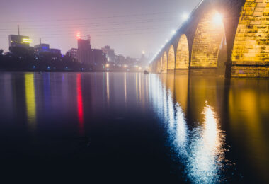 The historic Stone Arch Bridge over the Mississippi River in Downtown Minneapolis in October 2013.